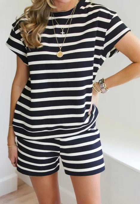 Striped Short Sleeve Top and Shorts Set