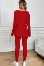 Load image into Gallery viewer, Red Ribbed Notched Neck Knit Long Sleeve Leggings Two Pieces Lounge
