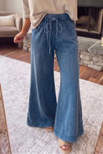 Load image into Gallery viewer, Mineral Wash Seam Detail Flare Leg Drawstring Pants
