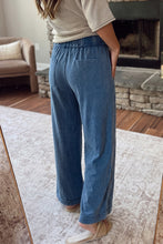 Load image into Gallery viewer, Mineral Wash Seam Detail Flare Leg Drawstring Pants
