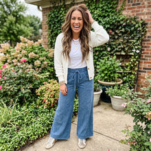 Load image into Gallery viewer, Mineral Wash Seam Detail Flare Leg Drawstring Pants
