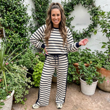Load image into Gallery viewer, Stripe Relaxed Long Sleeve Top Color Block Detail Drawstring Pant Set
