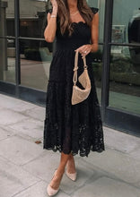 Load image into Gallery viewer, Black Lace Smocked Bodice Sleeveless Midi Dress
