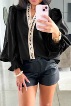 Load image into Gallery viewer, Puffy Flounce Sleeve Leopard Trim V Neck Blouse
