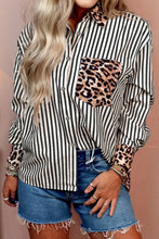 Load image into Gallery viewer, Striped Leopard Print Patchwork Button Up Shirt
