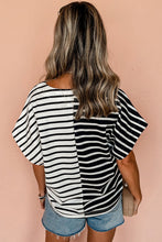 Load image into Gallery viewer, Stripe Two Tone Colorblock V Neck T Shirt
