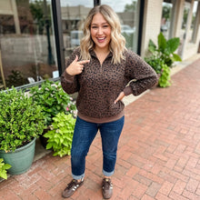 Load image into Gallery viewer, Leopard Print Quarter Zip Corded Sweatshirt
