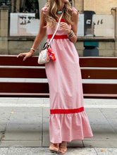 Load image into Gallery viewer, Instock large red High Waist Ruffle Hem Maxi Dress
