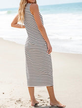 Load image into Gallery viewer, Striped Print Sleeveless Buttoned Maxi Dress
