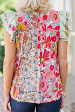 Load image into Gallery viewer, Floral Print Contrast Ruffle Trim Short Sleeve Blouse
