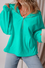 Load image into Gallery viewer, Fleece Lined Half Zipper Kangaroo Pockets Loose Hoodie
