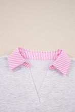 Load image into Gallery viewer, Grey 2pcs Contrasted Trim Frilled Collar Drop Shoulder Pullover Drawstring Pant Set
