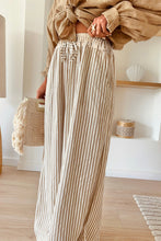 Load image into Gallery viewer, Khaki Stripe Print Wide Leg Drawstring Pants
