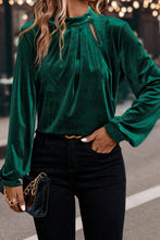 Load image into Gallery viewer, Asymmetric Button Keyhole Neck Long Sleeve Velvet Blouse
