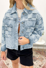 Load image into Gallery viewer, Denim Checkered Pattern Patchwork Womens Casual Jacket
