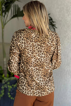 Load image into Gallery viewer, Fierce Leopard Allure Contrast Ruffle Trim V Neck Shirt
