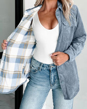 Load image into Gallery viewer, Stone Blue Plaid Corduroy Reversible Button Up Shacket
