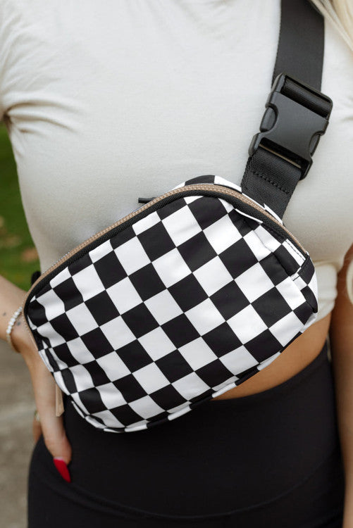 Instock Checkered Print Buckle Wide Belt Crossbody Bag