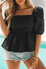 Load image into Gallery viewer, Textured Square Neck Puff Sleeve Peplum Blouse

