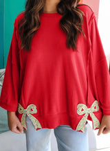 Load image into Gallery viewer, Floral Bow Patched Exposed Seam Patchwork Slit Baggy Sweatshirt
