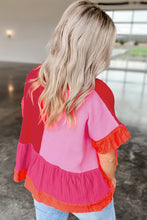 Load image into Gallery viewer, Mix Knitted Patchwork Ruffle Trim Loose Sweater
