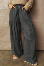 Load image into Gallery viewer, Mineral Wash Tiered Wide Leg Patchwork Drawstring Pants
