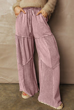 Load image into Gallery viewer, Mineral Wash Tiered Wide Leg Patchwork Drawstring Pants
