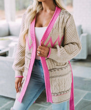 Load image into Gallery viewer, Geometric Cable Knit Pocketed Open Front Cardigan
