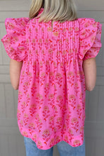 Load image into Gallery viewer, Floral Print Pleated Ruffled Flutter Sleeve Blouse
