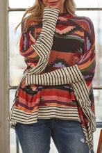 Load image into Gallery viewer, Aztec Striped Mock Neck Dolman Sleeve Top
