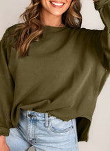Load image into Gallery viewer, Seagrass Horizontal Ribbed Exposed Seam Patchwork Sleeve Loose Top
