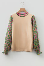 Load image into Gallery viewer, Patchwork Shirred Cuff Puff Sleeve Sweater
