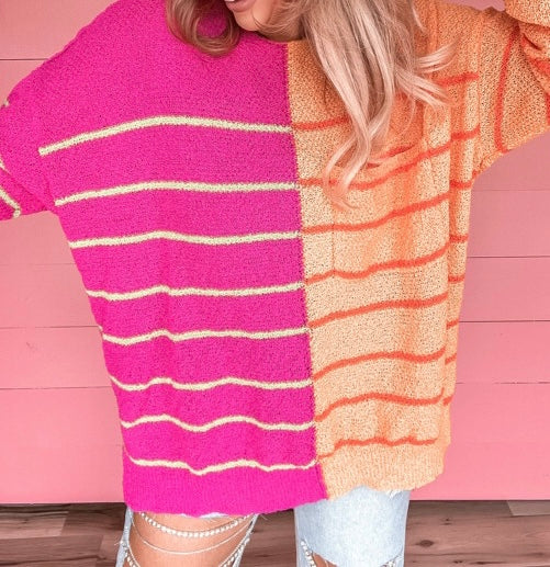 Striped Color Block Loose Fit Knit Sweater