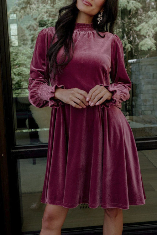 long sleeve velvet smock dress Long Sleeve Smocked Velvet Dress