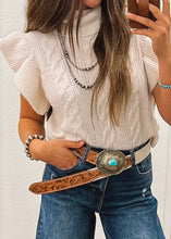 Load image into Gallery viewer, Cable Knit Turtleneck Ruffled Short Sleeve Sweater
