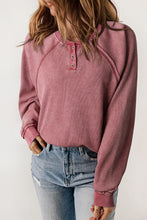 Load image into Gallery viewer, Waffle Knit Raglan Sleeve Henley Sweatshirt
