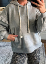 Load image into Gallery viewer, Ruffle Trim Drop Shoulder Baggy Hoodie
