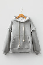 Load image into Gallery viewer, Ruffle Trim Drop Shoulder Baggy Hoodie
