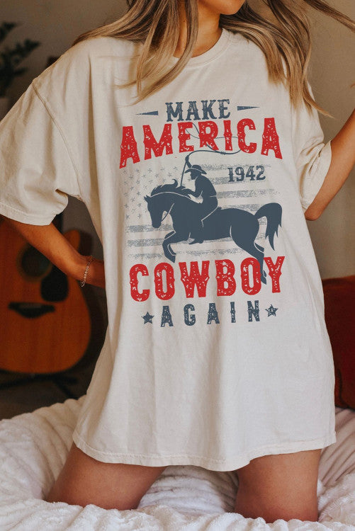 Make AMERICA COWBOY again Graphic Western Fashion Tunic T Shirt