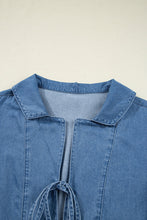 Load image into Gallery viewer, Denim Lapel Neck Balloon Sleeve Tied Peplum Top
