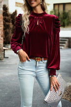 Load image into Gallery viewer, Mock Neck Puff Sleeve Velvet Blouse

