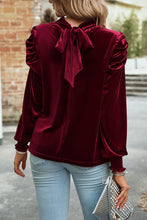 Load image into Gallery viewer, Mock Neck Puff Sleeve Velvet Blouse
