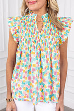 Load image into Gallery viewer, Shirred Yoke Ruffled Abstract Printed Blouse
