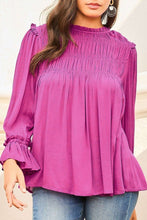 Load image into Gallery viewer, Shirred Button Keyhole Back Flounce Sleeve Blouse
