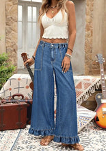 Load image into Gallery viewer, Plus Size Elastic Waist Ruffled Wide Leg Denim Pants
