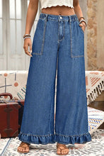 Load image into Gallery viewer, Plus Size Elastic Waist Ruffled Wide Leg Denim Pants

