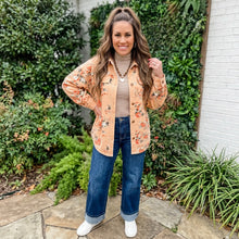 Load image into Gallery viewer, Floral Print Tunic Length Denim Jacket
