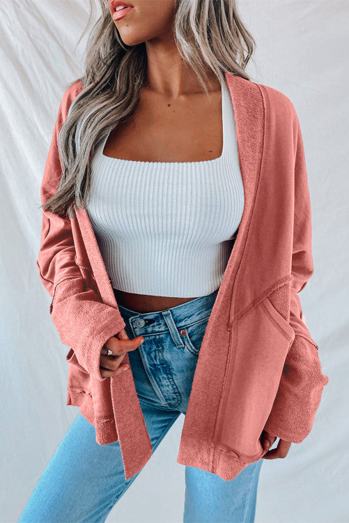 Exposed Seam Retro Patchwork Open Front Cardigan