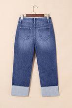 Load image into Gallery viewer, Folded Cuffs Distressed Straight High Waist Jeans

