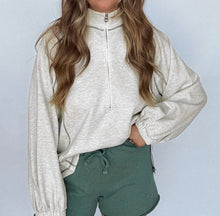 Load image into Gallery viewer, Grey Half Zip Stand Neck Seam Detail Long Sleeve Top
